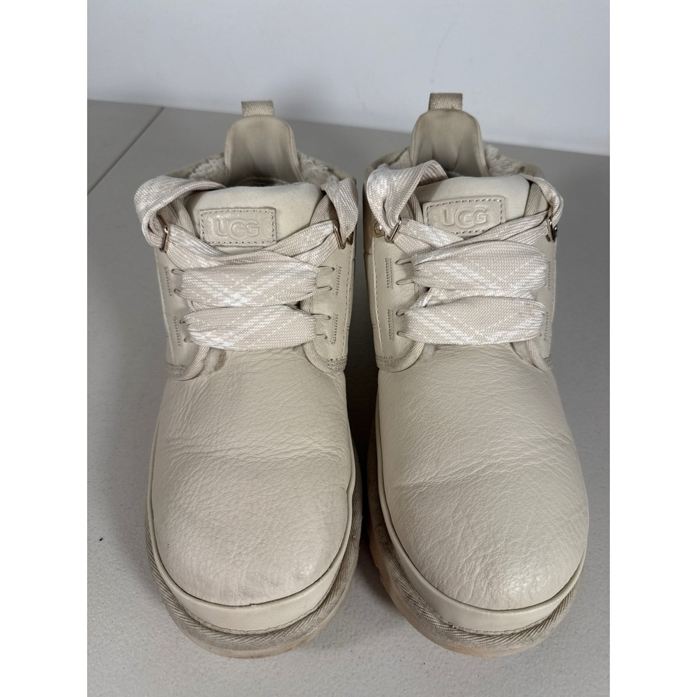 UGG Neumel High Heritage Cream Pebbled Leather Ribbon Lace Boots Men 10 Women 11